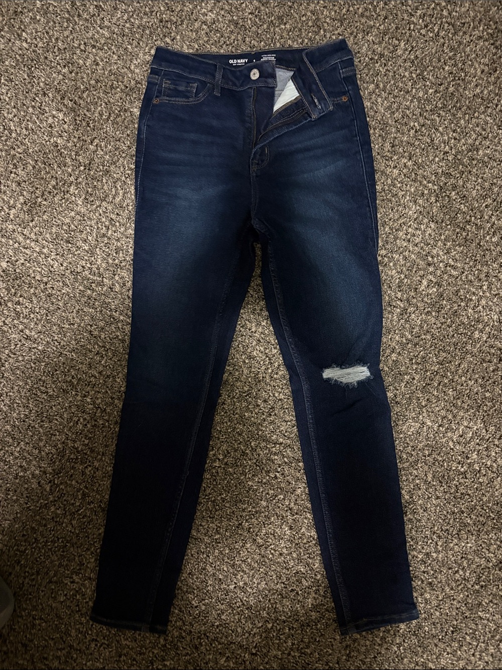 Old Navy Women's Dark Indigo Skinny Jeans with Knee Rip